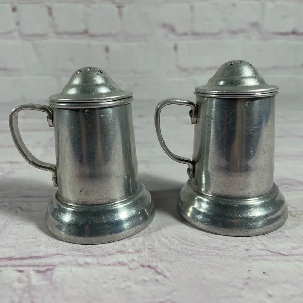 Vintage Metal Beer Stein Salt and Pepper Shaker Set Aluminum Hong Kong